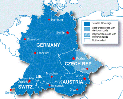 Maps Europe on Detailed Map Coverage For Germany  Austria  Switzerland  Liechtenstein