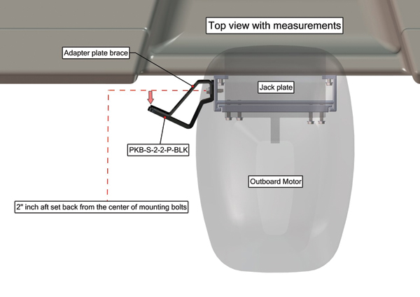 Power-Pole Braced Side Mount to Jack-Plate 2 Setback, 2 Rise, Port Side, Black PKB-S-2-2-P-BK