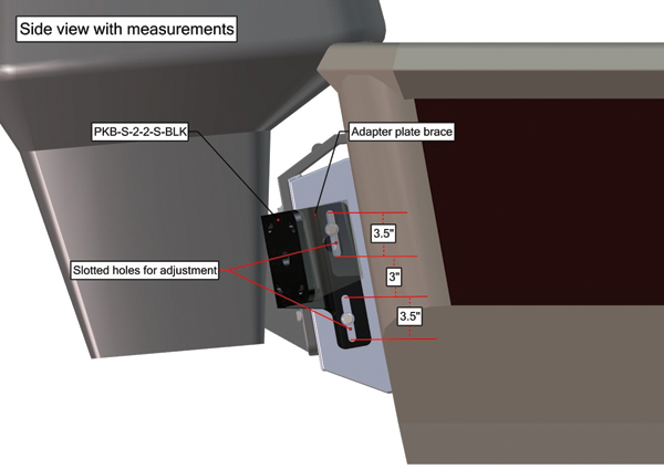Power-Pole Braced Side Mount to Jack-Plate 2 Setback, 2 Rise, Starboard Side, Black PKB-S-2-2-S-BK