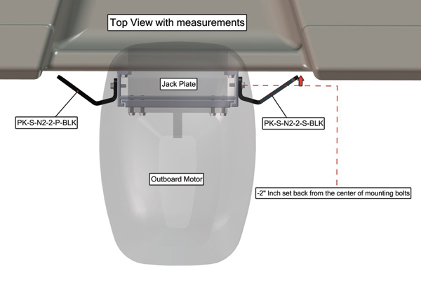 Power-Pole Dual Side Mount to Jack-Plate Negative 2 aft setback, 2 Rise, Port/Starboard Side, Black PKD-S-N2-2-BLK