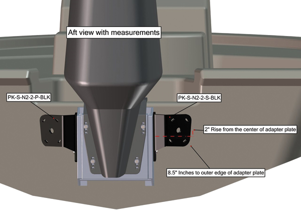 Power-Pole Dual Side Mount to Jack-Plate Negative 2 aft setback, 2 Rise, Port/Starboard Side, Black PKD-S-N2-2-BLK