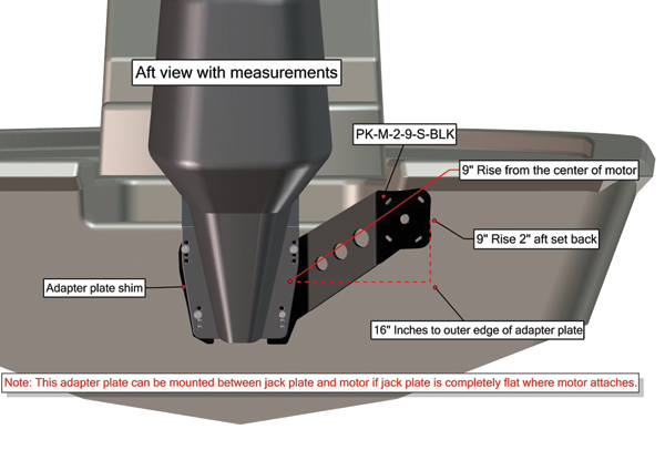 Power-Pole JP/Motor or Transom/Motor 2 Setback, 9 Rise, Starboard Side, Black PK-M-2-9-S-BLK
