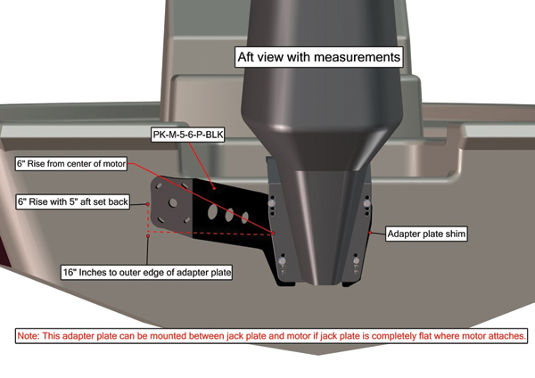 Power-Pole JP/Motor or Transom/Motor 5 Setback, 6 Rise, Port Side, Black PK-M-5-6-P-BLK