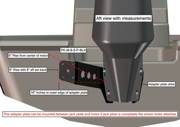 Power-Pole JP/Motor or Transom/Motor 8 Setback, 6 Rise, Port Side, Black PK-M-8-6-P-BLK